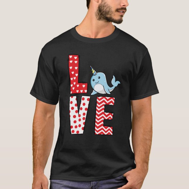 Narwhal Valentines Day Love Valentine Cute Hearts T-Shirt (Front)
