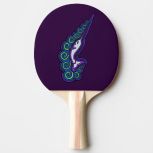 Narwhal Waves Celtic Style Colourful Ink Drawing Ping Pong Paddle