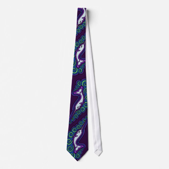 Narwhal Waves Celtic Style Colourful Ink Drawing Tie (Front)