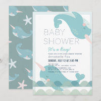 Narwhal Waves Sea Blue Boy Baby Shower