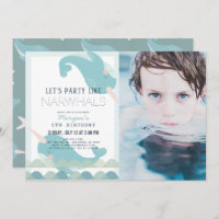 Narwhal Waves Sea Blue Boy Birthday Photo