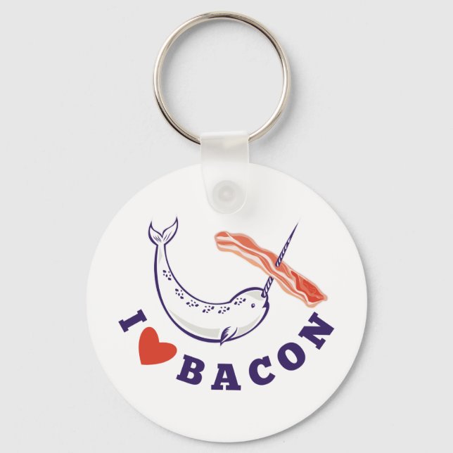 narwhal whale i love bacon key ring (Front)