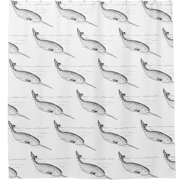 Narwhal Whale Pattern Shower Curtain (Front)