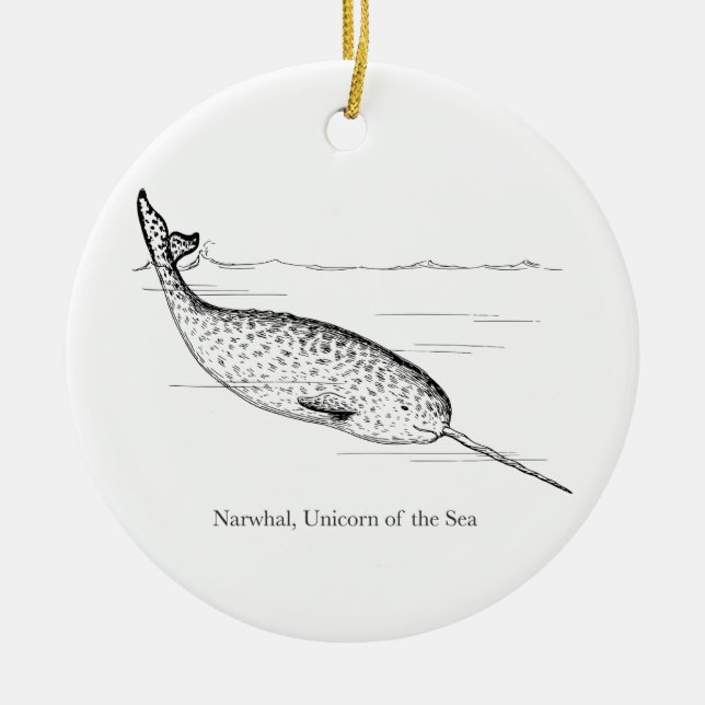 Narwhal Whale Unicorn of the Sea Ceramic Tree Decoration (Front)