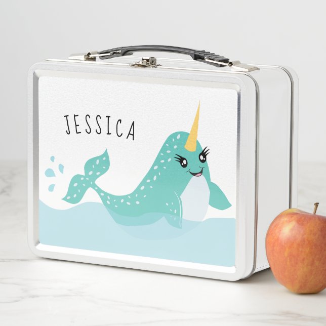 Narwhal with Eyelashes Cartoon Metal Lunch Box (In Situ)
