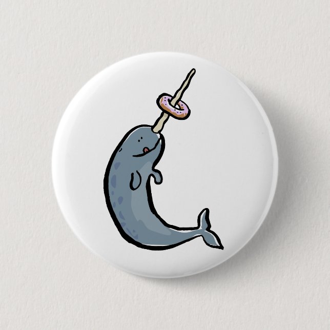 narwhale and doughnut 6 cm round badge (Front)