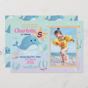 Narwhale Birthday Party Pool Beach Photo Narwhal Invitation