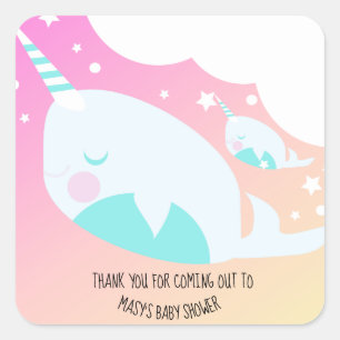 Narwhale Ombre Baby Shower Thank You  Square Sticker