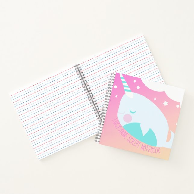 Narwhale Ombre Pastel Rainbow Handwriting Notebook (Inside)