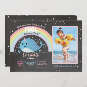 Narwhale Photo Pool Party Birthday Float Narwhal Invitation