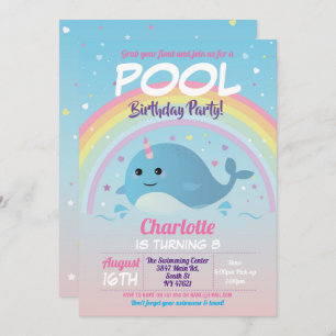 Narwhale Pool Party Birthday Beach Float Narwhal Invitation
