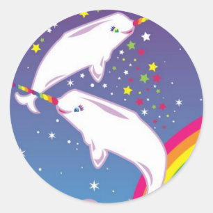 Narwhals and rainbows classic round sticker