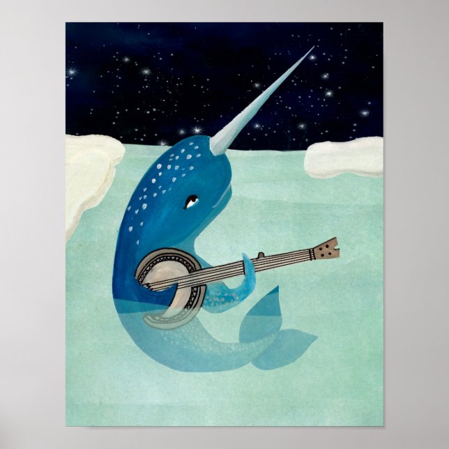 Narwhal's Aquarelle - Narwhal playing Banjo Poster (Front)