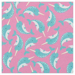 Narwhals Cute Kids Baby Nursery Pink Girls Fabric