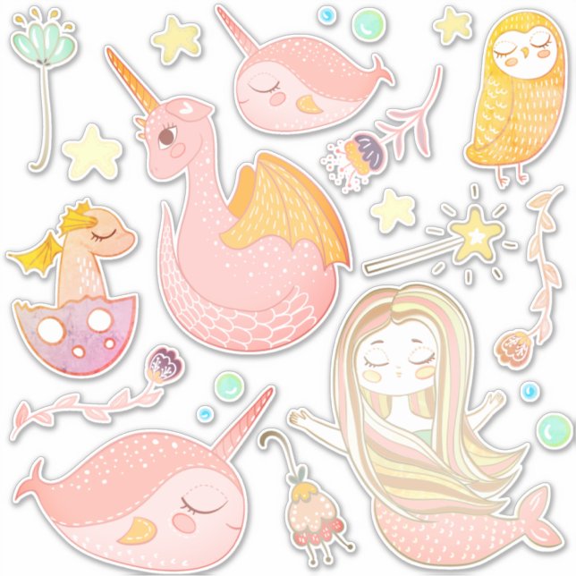 Narwhals, Mermaid, Dragon, Owl, Magical Friends (Front)