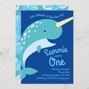 Narwhals Ocean 1st Birthday Invitations