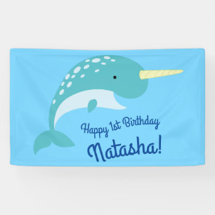 Narwhals Ocean Cute 1st Birthday Party Theme Banner