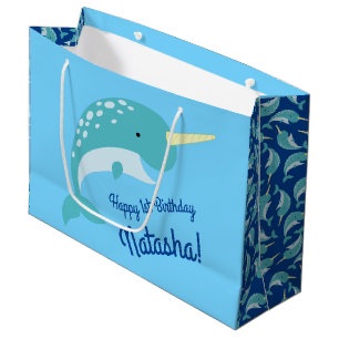 Narwhals Ocean Cute 1st Birthday Party Theme Large Gift Bag