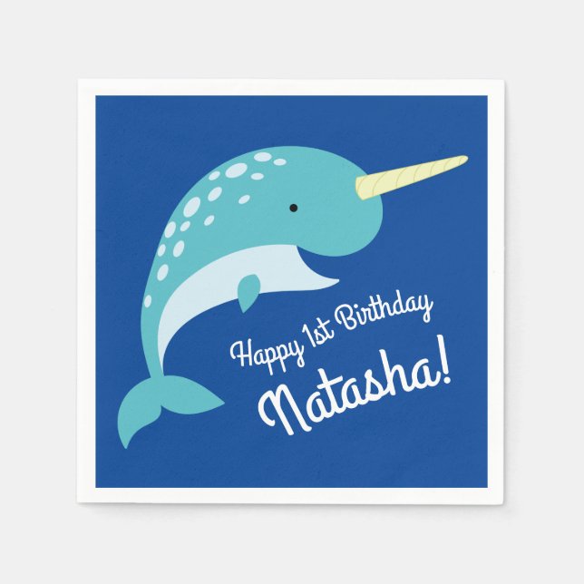 Narwhals Ocean Cute 1st Birthday Party Theme Napkin (Front)