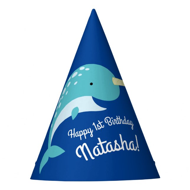 Narwhals Ocean Cute 1st Birthday Party Theme Party Hat (Front)