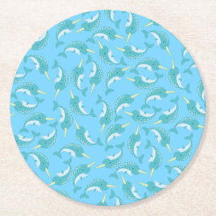 Narwhals Ocean Kid's Birthday Party Round Paper Coaster