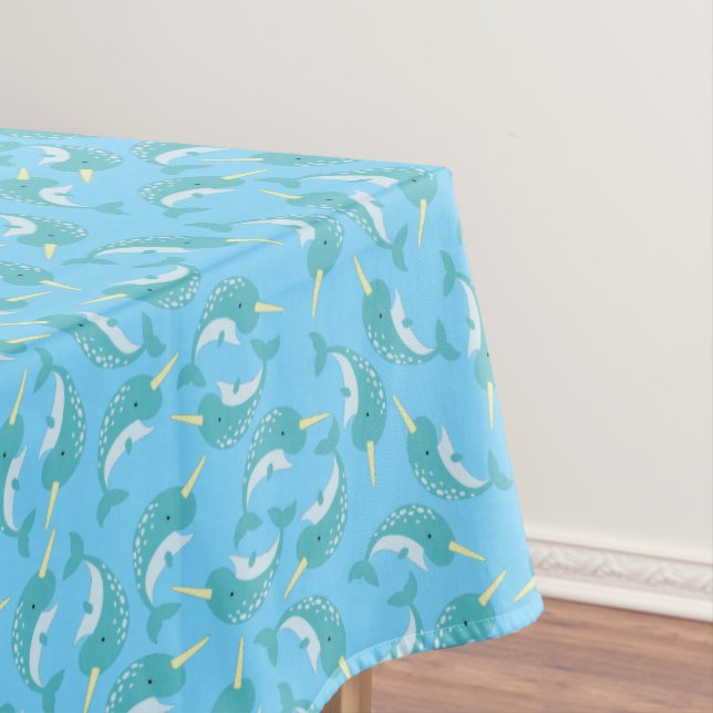 Narwhals Ocean Kid's Birthday Party Tablecloth (In Situ)