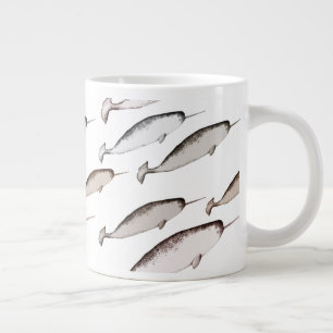 Narwhals Swim - Narwhal Pattern Whale Lover Gift  Large Coffee Mug