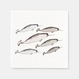 Narwhals Swim - Narwhal Whale Lover Gift White Napkin