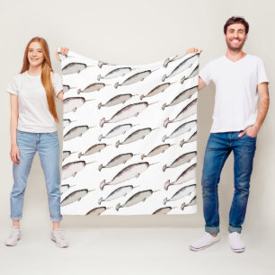 Narwhals Swim - Narwhal Whale Pattern Gift Fleece Blanket