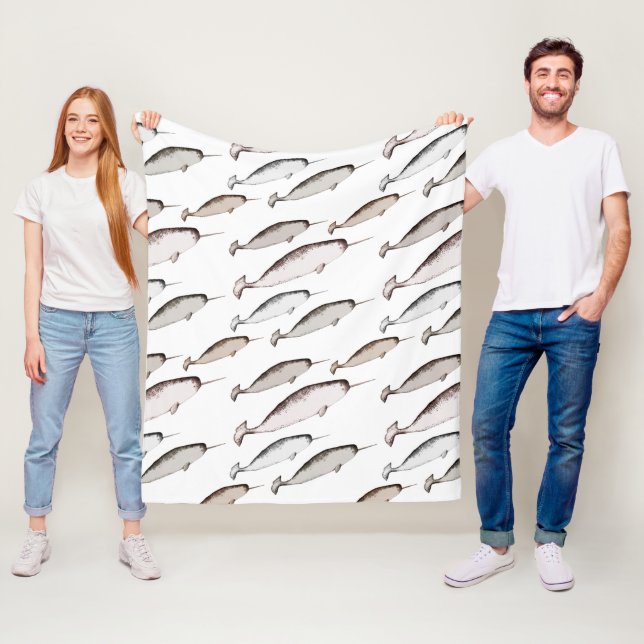 Narwhals Swim - Narwhal Whale Pattern Gift   Fleece Blanket (In Situ)