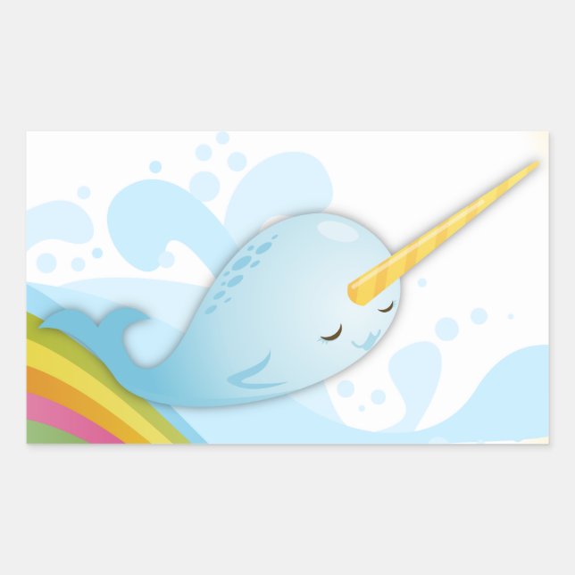 Narwhals Swim on Rainbows Rectangular Sticker (Front)
