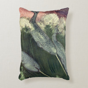 Narwhals, Vintage Marine Life Whales Ocean Animals Decorative Cushion