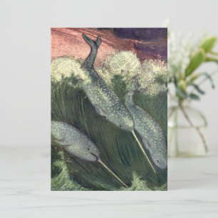 Narwhals, Vintage Marine Life Whales Ocean Animals Invitation