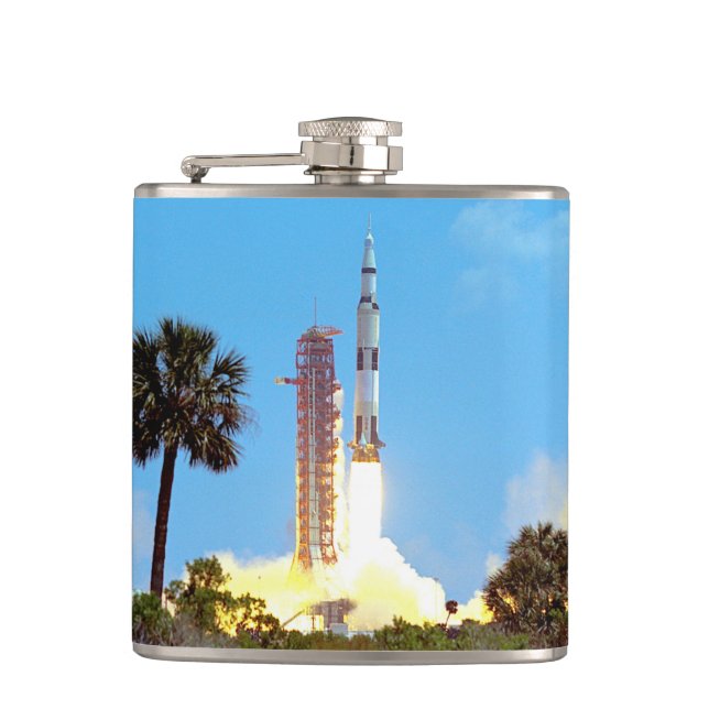NASA Apollo 16 Saturn V Rocket Launch Hip Flask (Front)