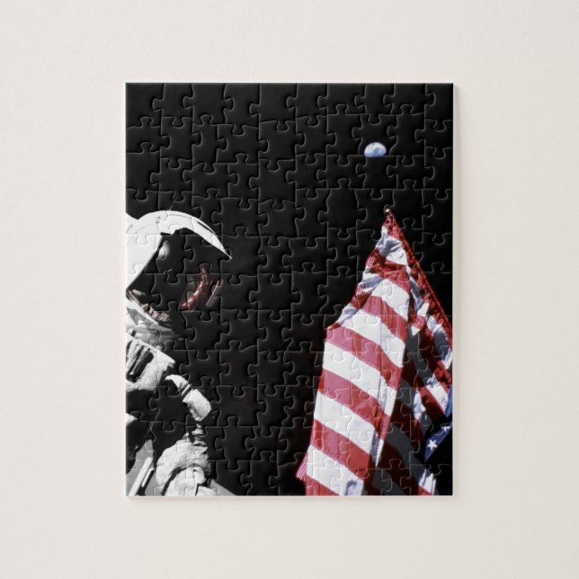 NASA Apollo 17 Astronaut Flag Earth Moon Photo Jigsaw Puzzle (Vertical)