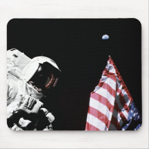 NASA Apollo 17 Astronaut Flag Earth Moon Photo Mouse Pad