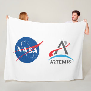 NASA Artemis Logo Rocket White Fleece Blanket