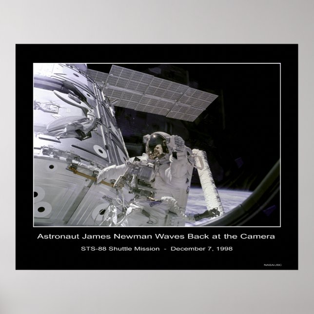 NASA Astronaut Newman Waves Back at Camera Poster (Front)