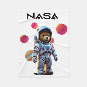 Nasa Design With Cute Bear Astronout Fleece Blanket