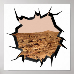 NASA Mars Landscape Twin Peaks 3D Broken Wall View Poster