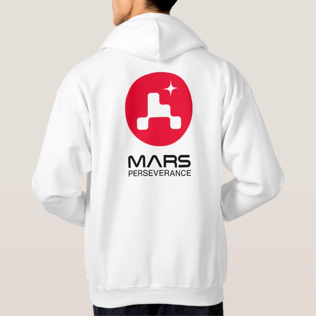 NASA Mars Perseverance Rover Logo Rocket White Hoodie (Back)
