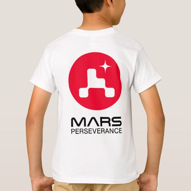 NASA Mars Perseverance Rover Rocket White Kids’ T-Shirt (Back)