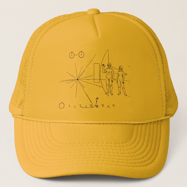 NASA Pioneer 10 Space Probe Gold Plaque Trucker Hat (Front)