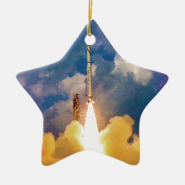 NASA Scout Rocket Launch Liftoff Ceramic Ornament (Front)