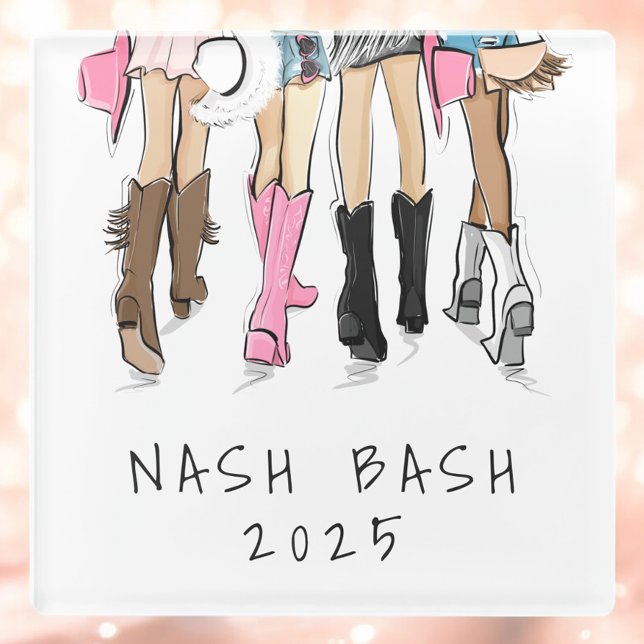 Nash Bash Bachelorette Fashion Cowboy Boots  Glass Coaster (Creator Uploaded)