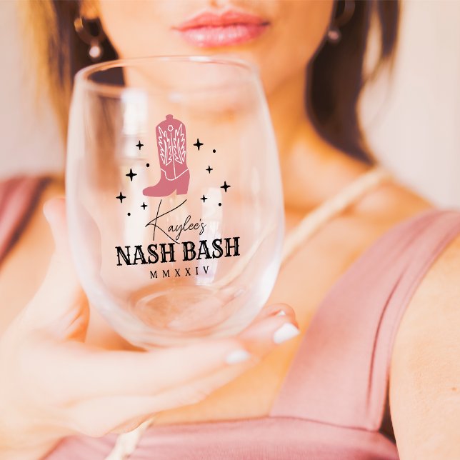 Nash Bash Cowgirl Bachelorette Party Stemless Wine Glass (Creator Uploaded)