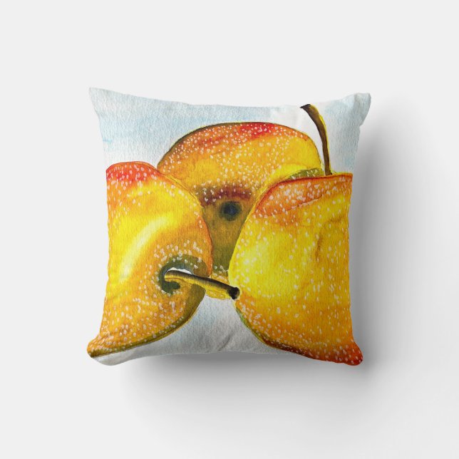 Nashi pears yellow watercolor fruit cushion (Front)
