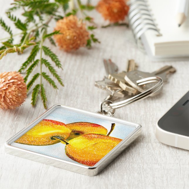 Nashi pears yellow watercolor fruit key ring (Side)