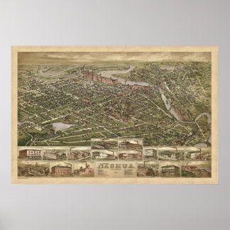 Nashua NH panoramic birdseye view 1883 Poster