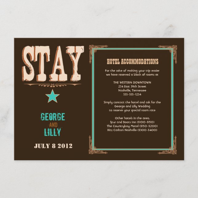 Nashville Accommodation Card:  Turquoise Enclosure Card (Front)